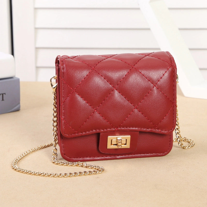 With Mirror Cosmetic Bag Mouth Red Envelope New Mini Bag Messenger Bag Women's Diamond Chain Small Square Bag