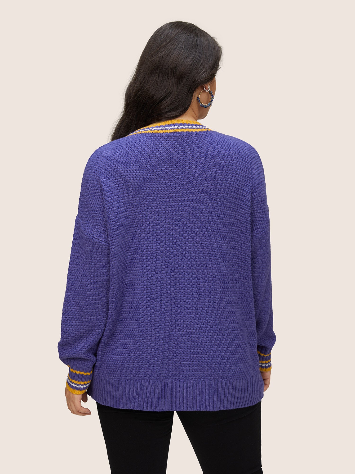 Striped Contrast Wrap Knit Pullover