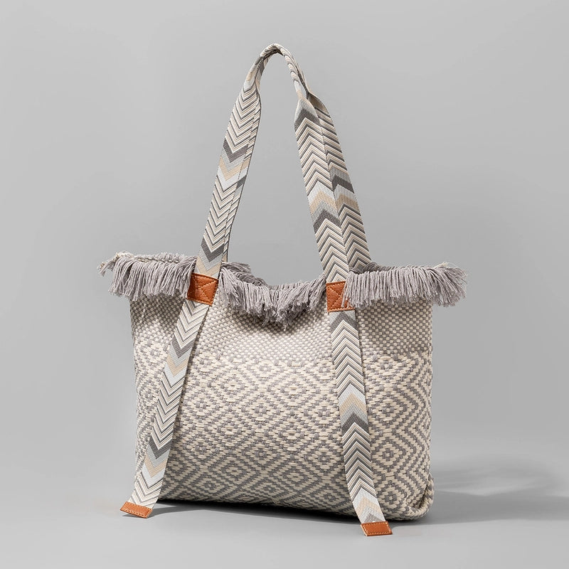 Women's Large Canvas Geometric Classic Style Square Zipper Tote Bag