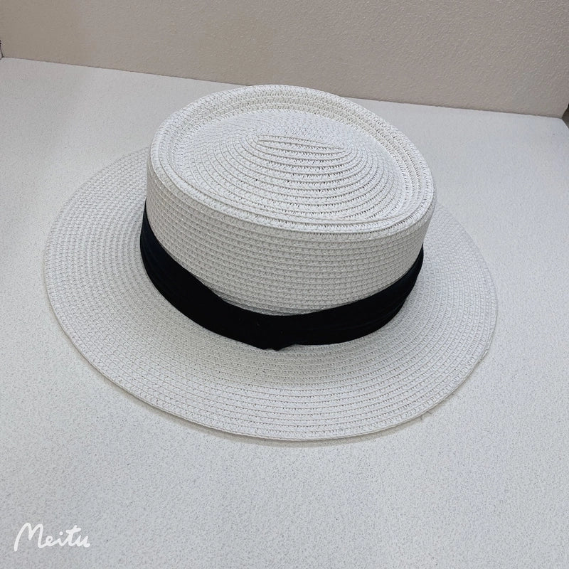 Women's Vacation Solid Color Flat Eaves Straw Hat