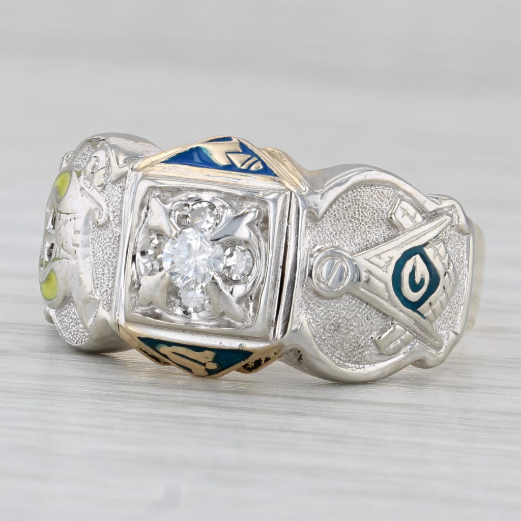 Masonic Signet Ring Diamond 14k Gold Size 12 Shriners Blue Lodge Plumb Trowel