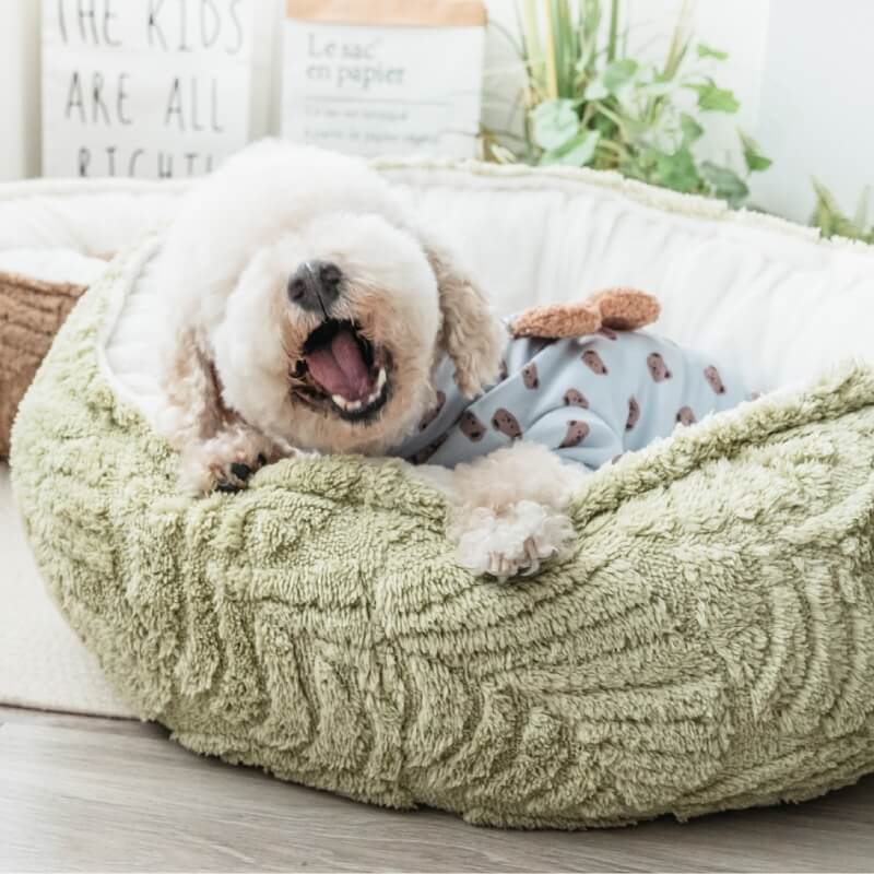 Round Warm Autumn Leaf Dog Calming Bed