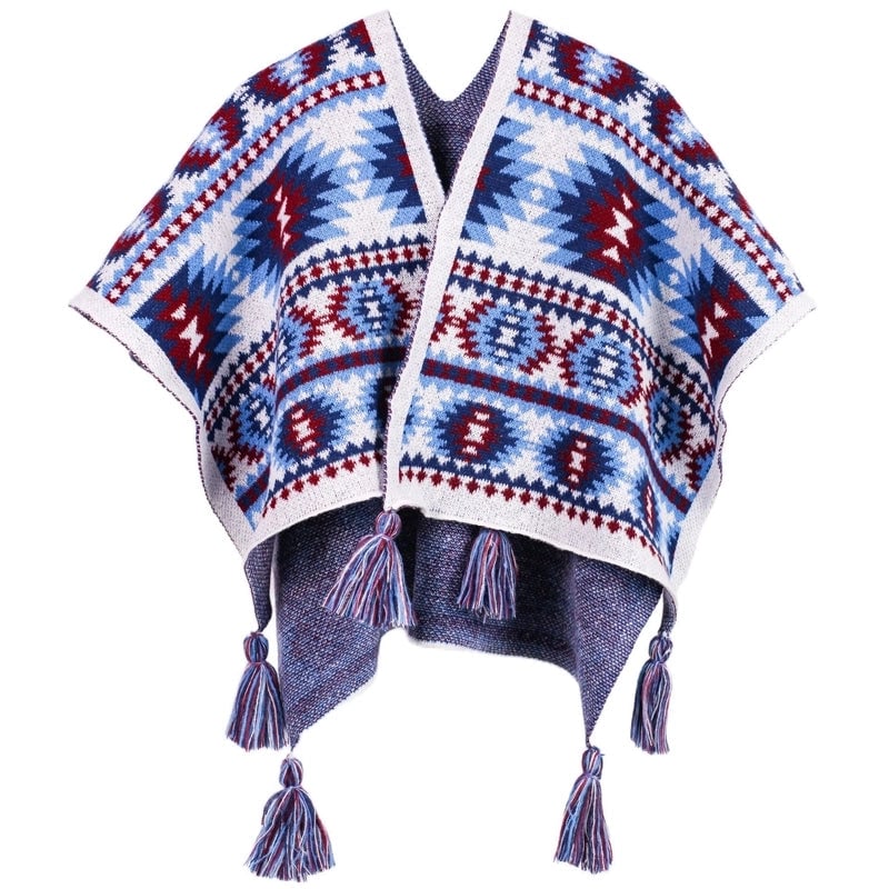 New Retro Bohemian Style Warm Shawl Loose Leisure Travel Shot Women's Ethnic Style Knitted Cloak