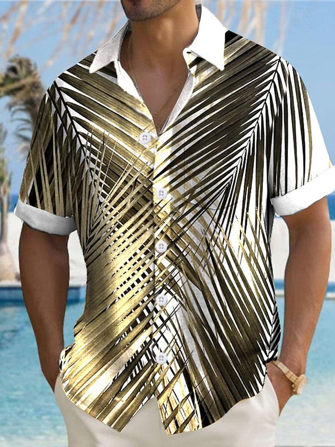 Men's Hawaiian Palm Leaf Design Casual Shirt