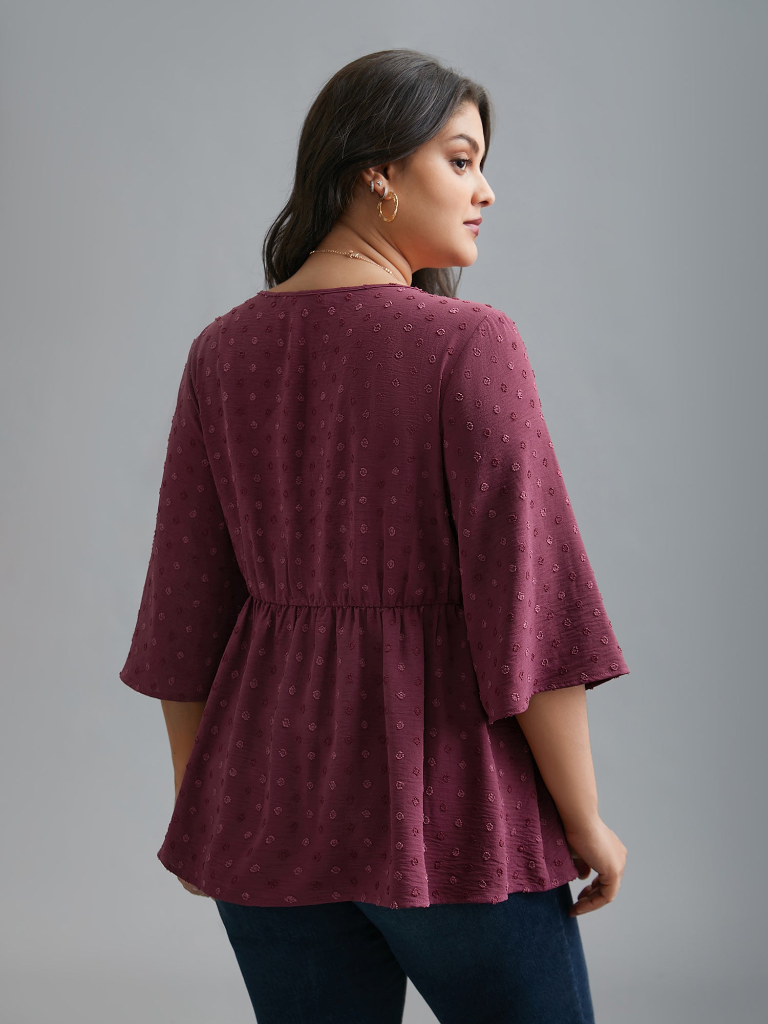 Ruffled Pleated Stretchy Waist Flowy Blouse