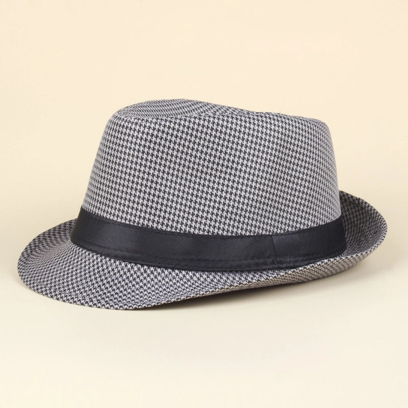 Patch Houndstooth Bowler Hat Style Men's Jazz Hat Gentleman Hat Fashion Casual Hat Plaid Pattern Hat