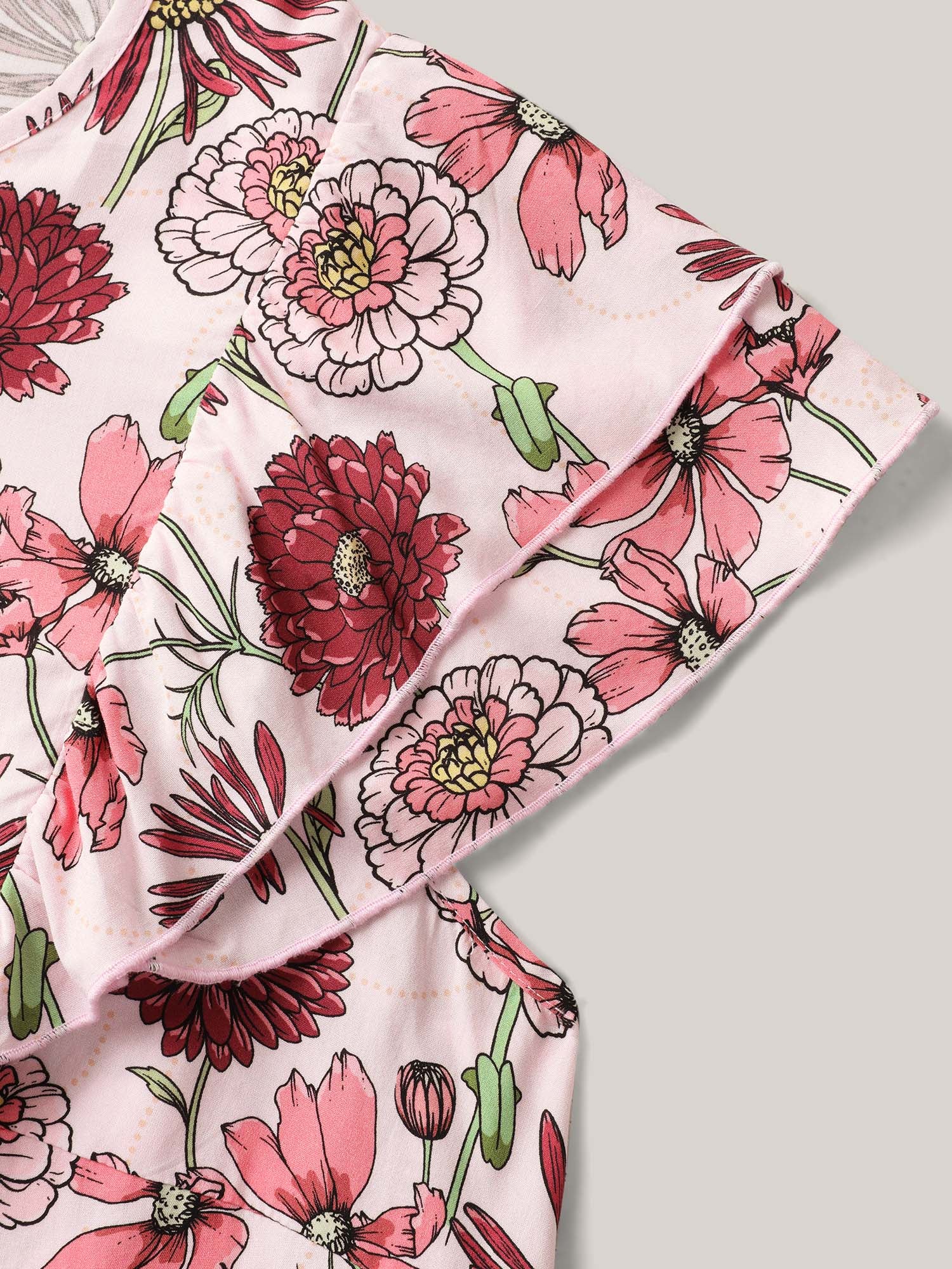 Large Floral Print Layered Sleeve Blouse