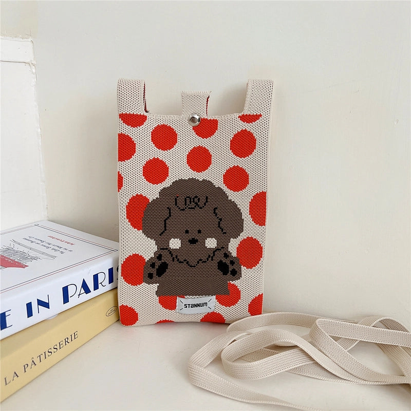 Women's Small Knit Cartoon Cute Bucket Magnetic Buckle Phone Wallets