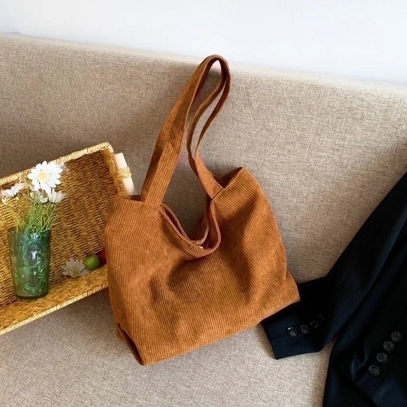 Women's Corduroy Solid Color Vintage Style Square Magnetic Buckle Shoulder Bag Crossbody Bag