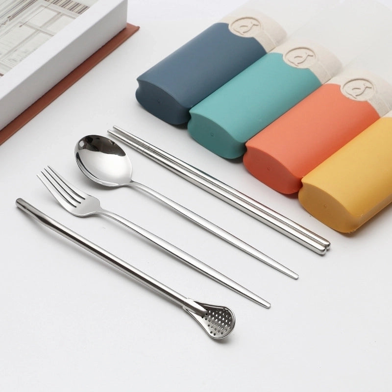 Retro Pastoral Color Block Stainless Steel Spoon Fruit Knife Fruit Fork 1 Set