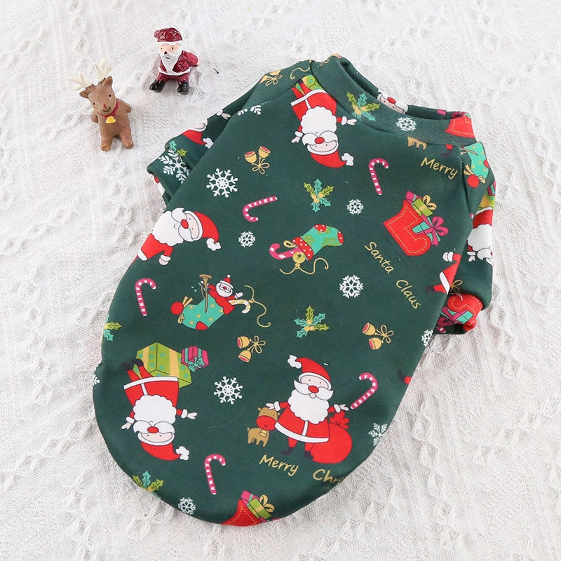 CUHK Dog Cat Teddy Bixiong Fadou Clothes Fleece-lined Christmas Printed Sweater Spring. Autumn And Winter Pet Supplies