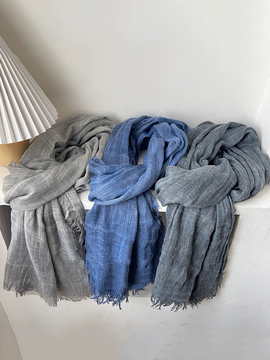 Women Vintage Pure Color Tassel Shawl Scarf