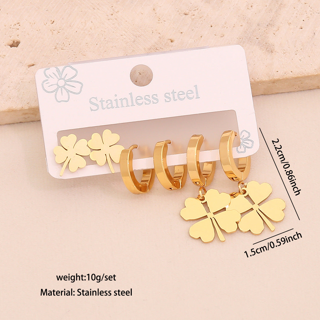 3 Pairs Of Love Butterfly Stainless Steel Earrings Set Flower Crown Earrings E612