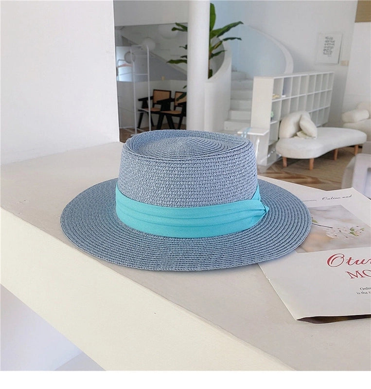 Women's Vacation Solid Color Flat Eaves Straw Hat