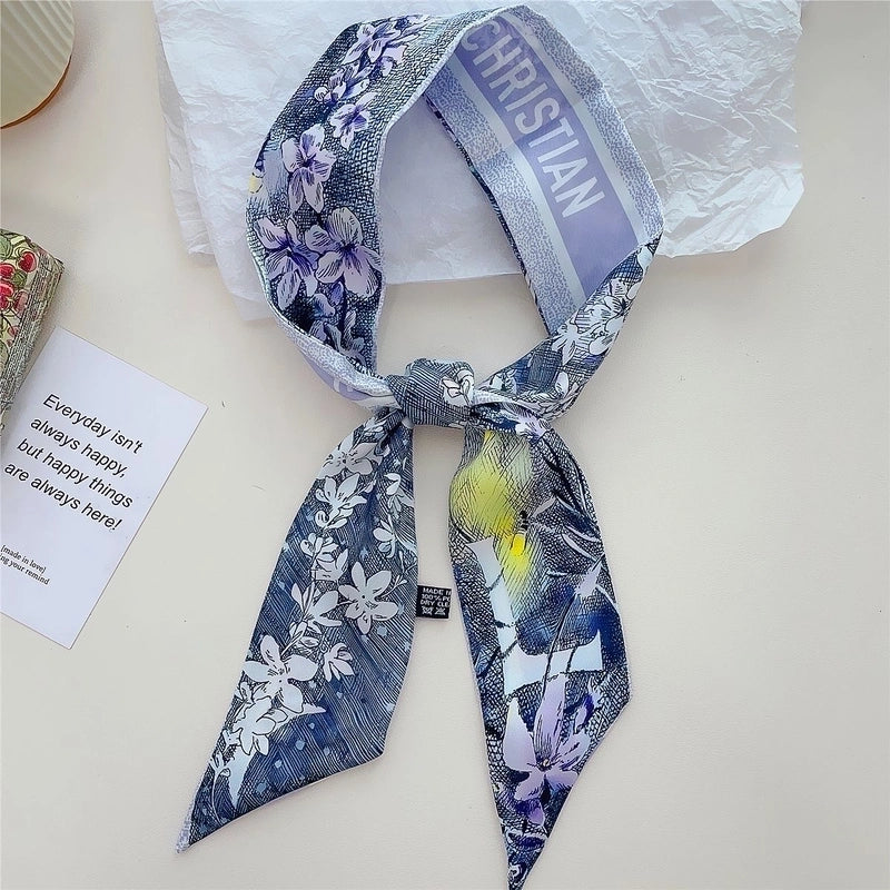 Women's Lady Flower Satin Printing Silk Scarf