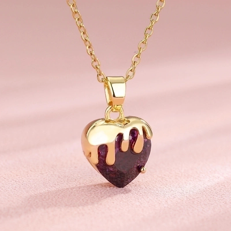 Stainless Steel Brass Fashion Plating Inlay Heart Shape Zircon Pendant Necklace