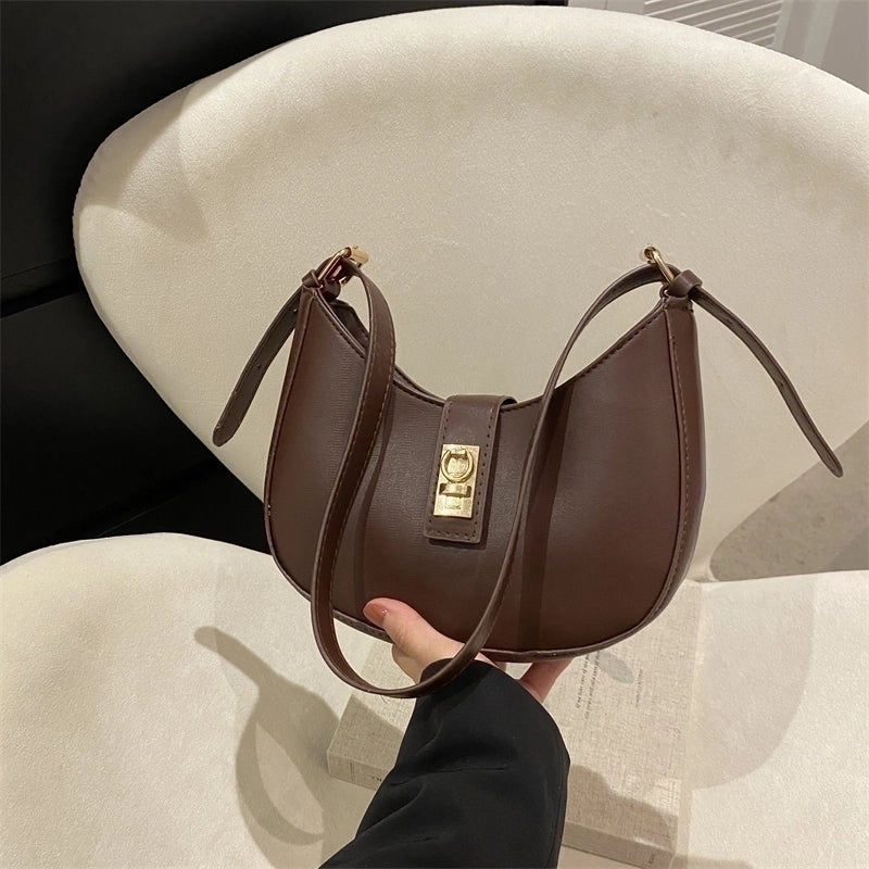 Women's Pu Leather Solid Color Vintage Style Dumpling Shape Lock Clasp Underarm Bag