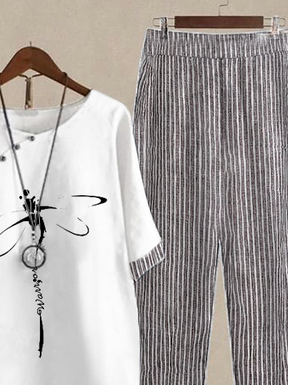 Split Joint Loose Asymmetrical Collar Casual Two-Piece Set