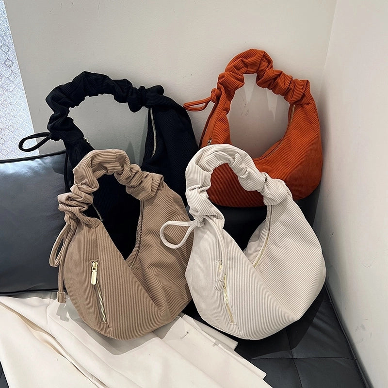 Women's Solid Color Streetwear Dumpling Shape Zipper Shoulder Bag Underarm Bag