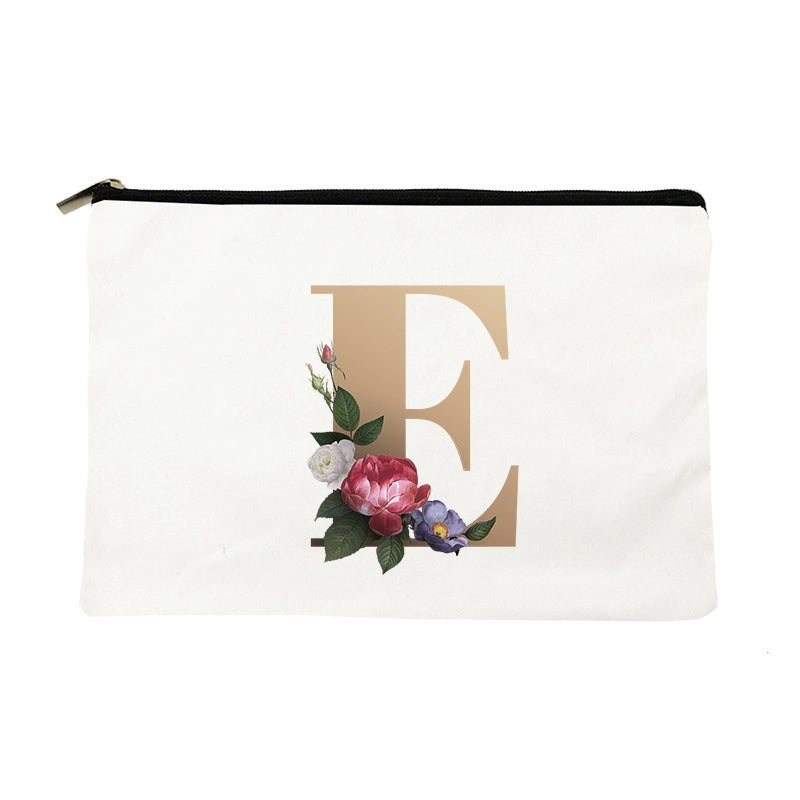 Letter Flower Makeup Bag Personalized Style English Letters Hand-held Cosmetic Bag Canvas Bag