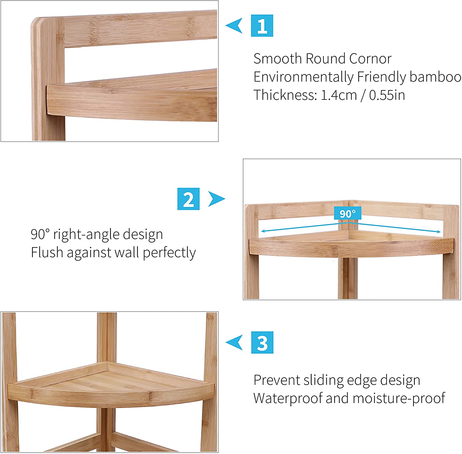 3 Tier Bamboo Corner Shelf Storage Rack