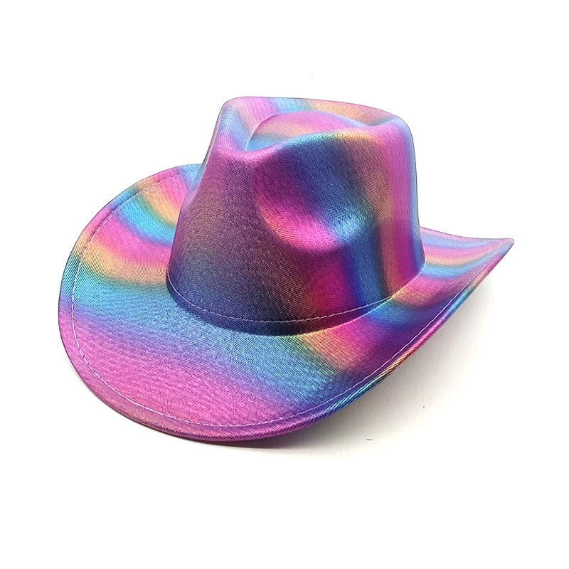 Western Rainbow Colorful Cowboy Hat Halloween Carnival Party Pink Colorful Big Brim Shaping Hat Fluorescent Denim