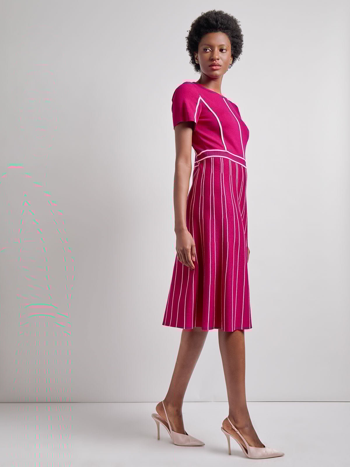 Contrast Stripe A-Line Soft Knit Dress - Modern Fit