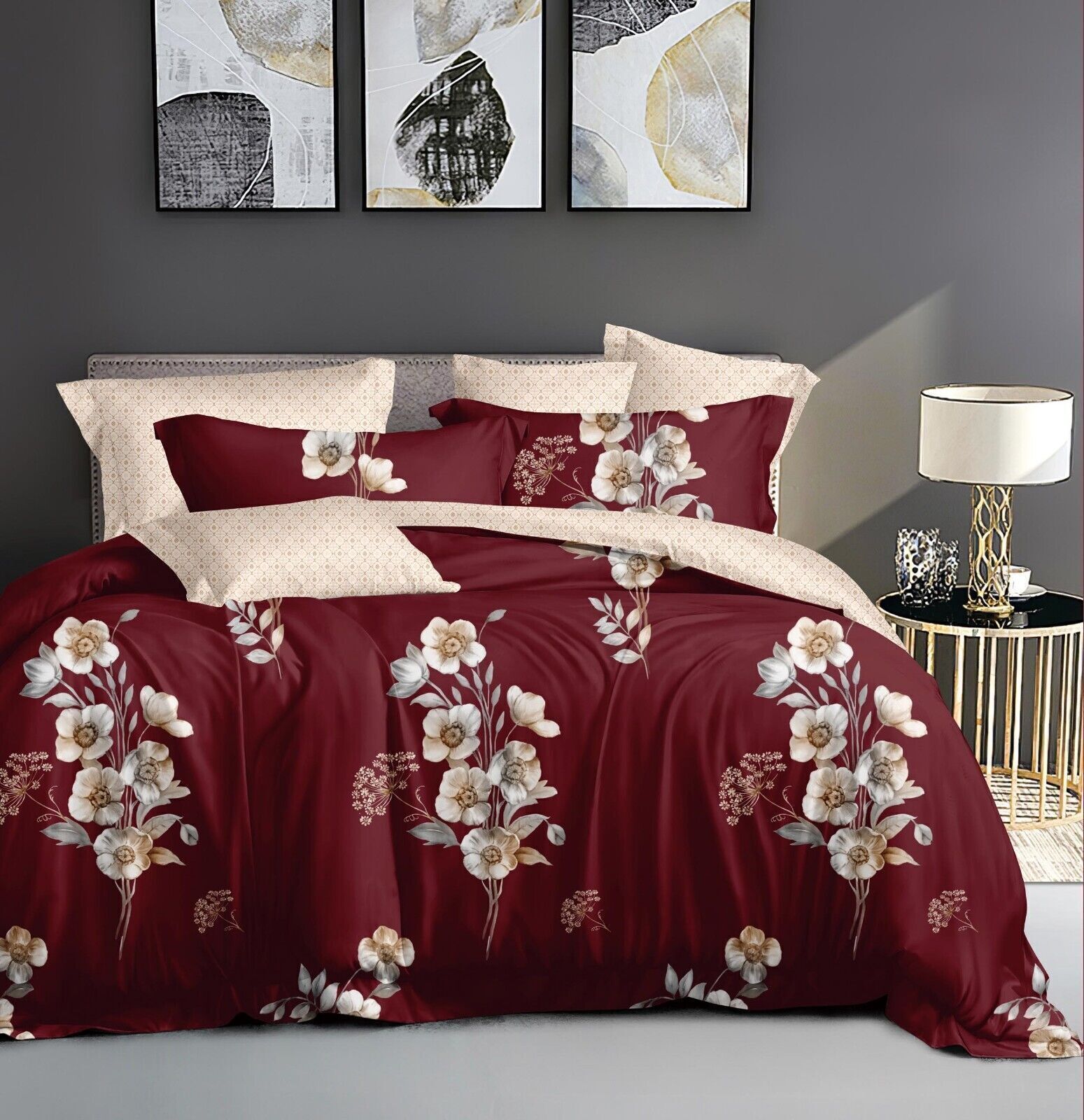 4 Pcs Complete Bedding Set With Fitted Bed Sheet Duvet Cover Single Double King