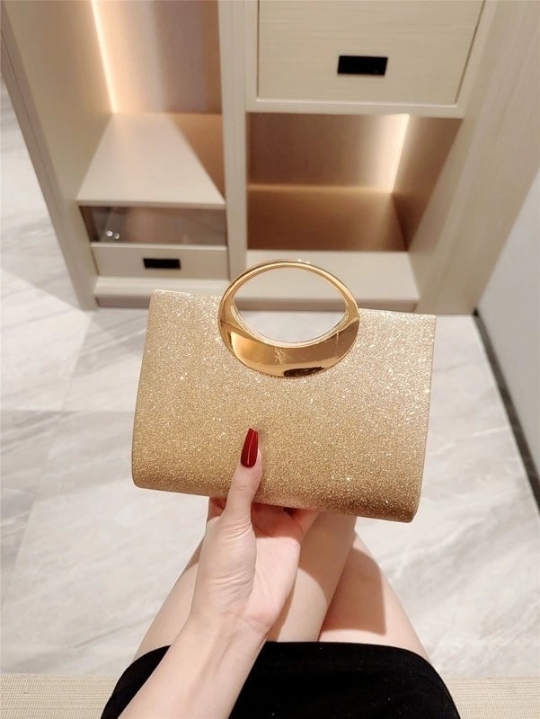 Gold Rhinestone Solid Color Square Evening Bags