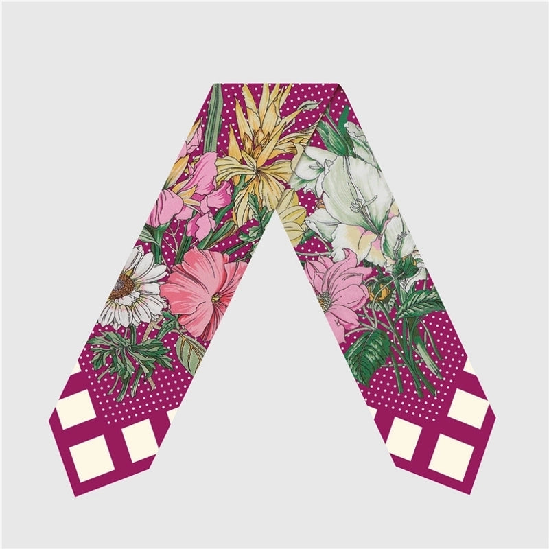 Women's French Style Flower Satin Printing Silk Scarves