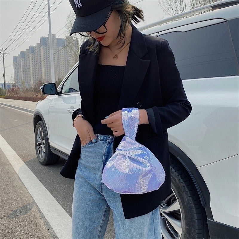 A Generation Of Thousands Of Lotus Spring And Summer New Pvc Women's Bag Solid Color Wrist Sequins