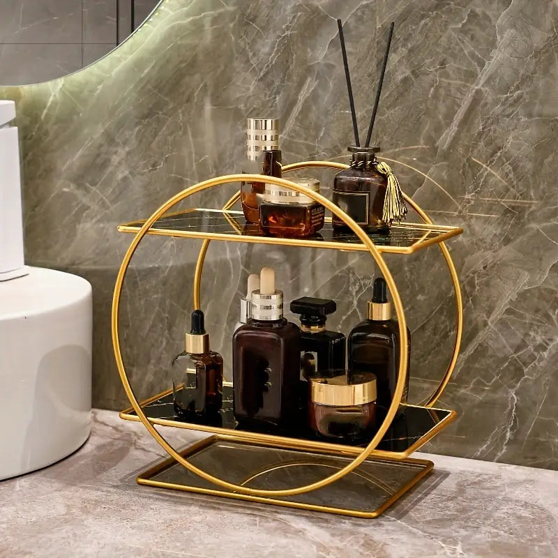 LIGHT LUXURY BATHROOM SHELF RACK COSMETICS ORGANIZER FOR DRESSING TABLE - CIRCLE SHAPE