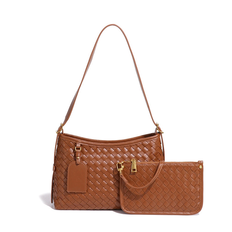 Women's Pu Leather Solid Color Basic Weave Dumpling Shape Zipper Crossbody Bag