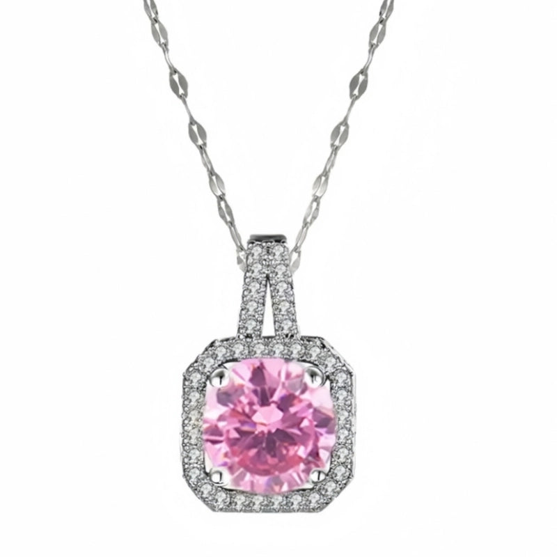 201 Stainless Steel White Gold Plated Gold Plated Classic Style Plating Inlay Square Glass Zircon Pendant Necklace