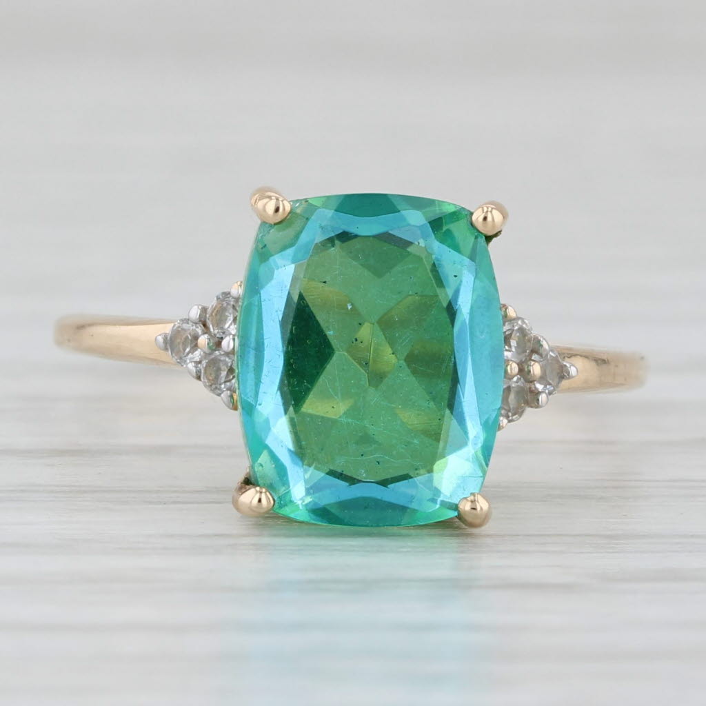 Blue Green Lab Created Quartz Glass Doublet Topaz Ring 14k Yellow Gold Size 7