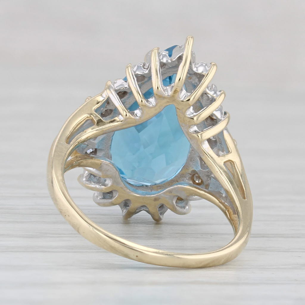 7.07ctw Pear Blue Topaz Diamond Halo Ring 10k Yellow Gold Size 4.5