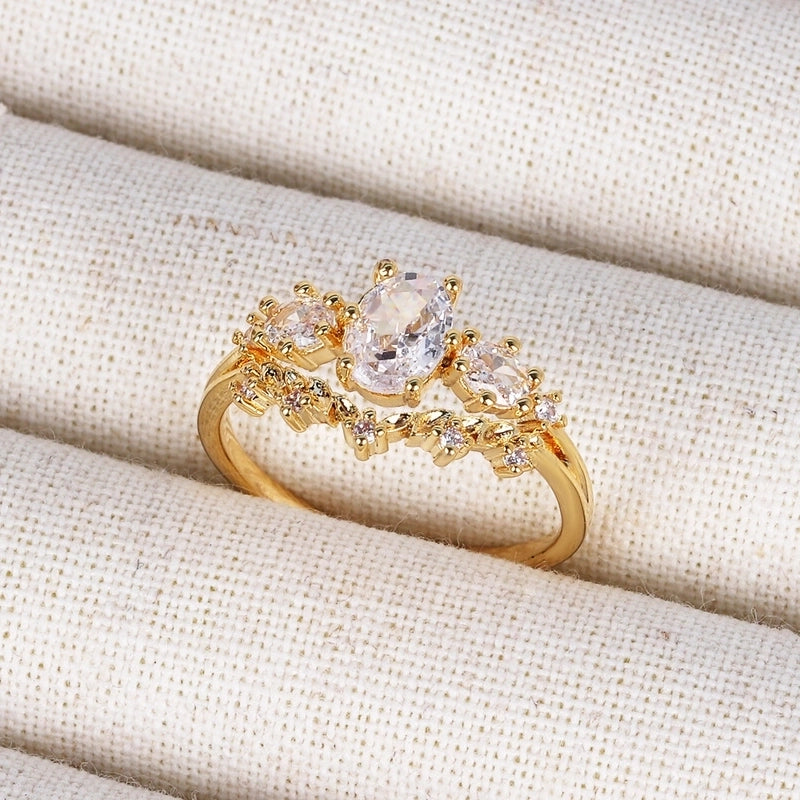 Copper 18K Gold Plated Inlay Geometric Zircon Open Rings