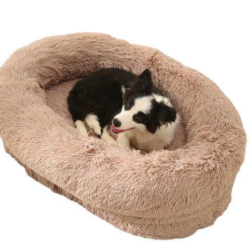 Fluffy Oval-Shaped Pet Bed - Beige