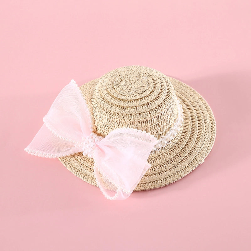 Pet Woven Adjustable Pearl Flower Lace Bow Daisy Ball Cat Dog Straw Hat