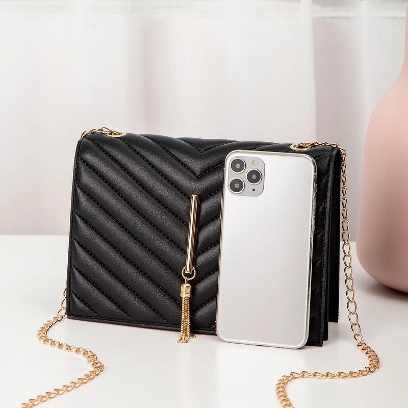 Women's Small Pu Leather Solid Color Fashion Tassel Square Magnetic Buckle Crossbody Bag