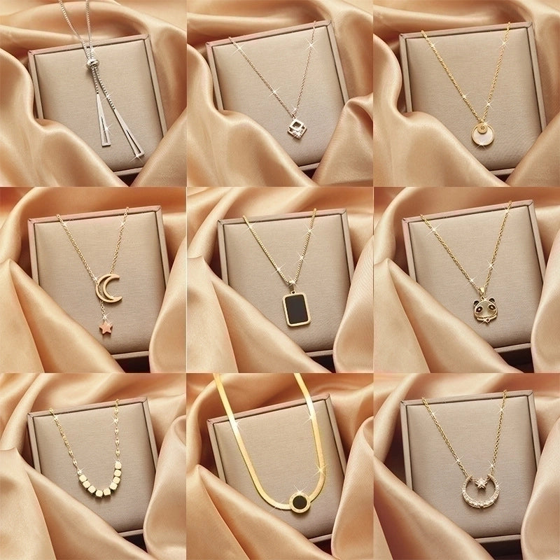 Titanium Steel Vintage Style Tassel Plating Doll Constellation Crown Pendant Necklace