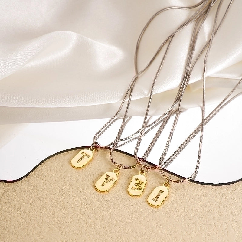 304 Stainless Steel Titanium Steel Gold Plated Minimalist Plating Chain Inlay Letter Zircon Pendant Necklace