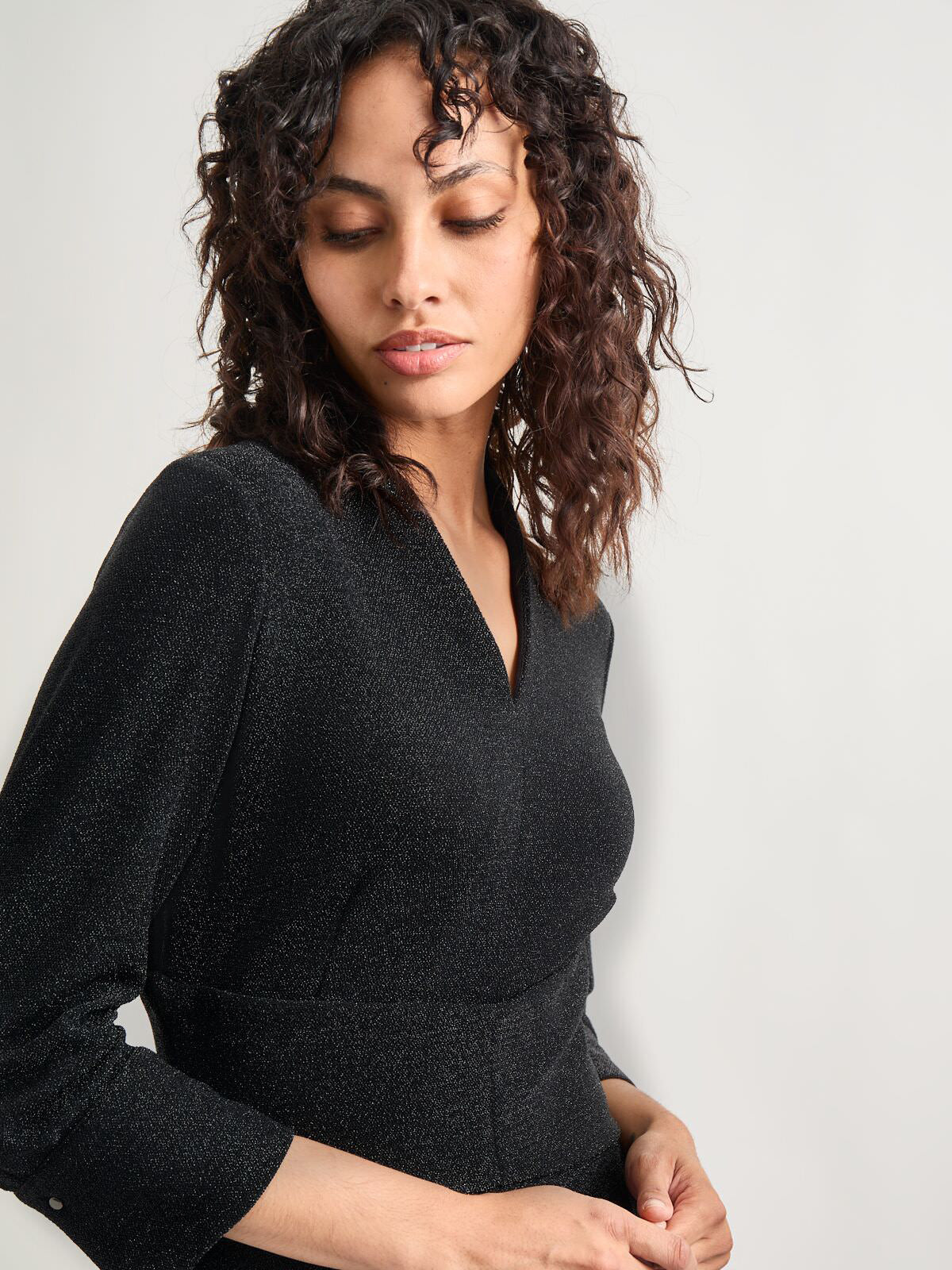 Modern Fit-and-Flare Sparkle Stretch Woven Midi Dress