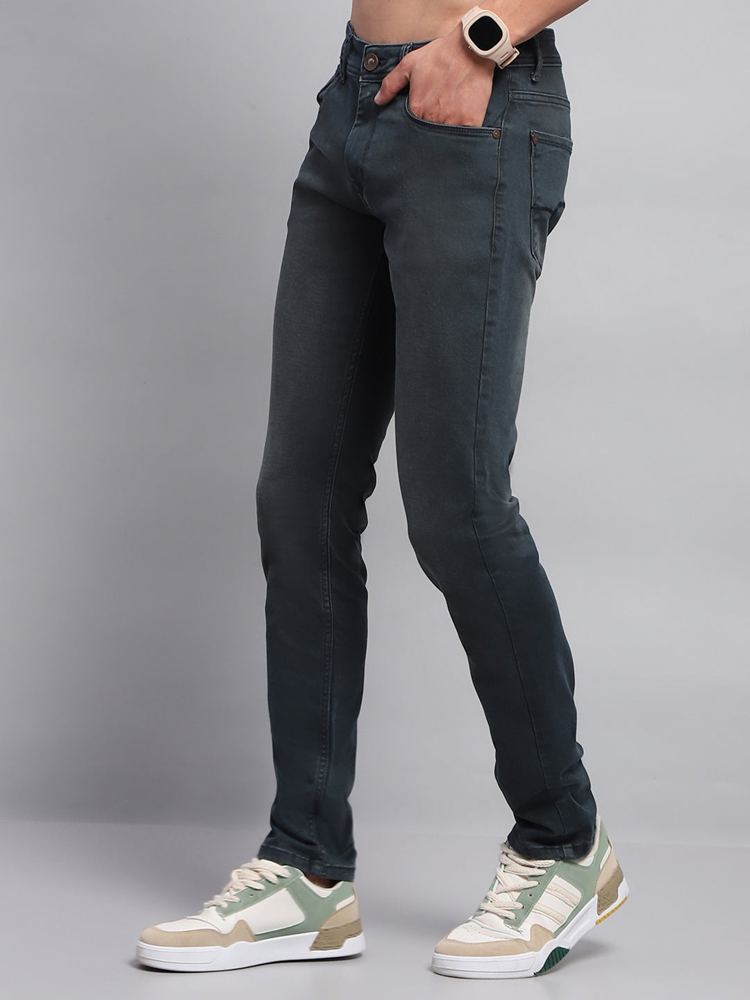 Men Blue Solid Skinny Fit Denim