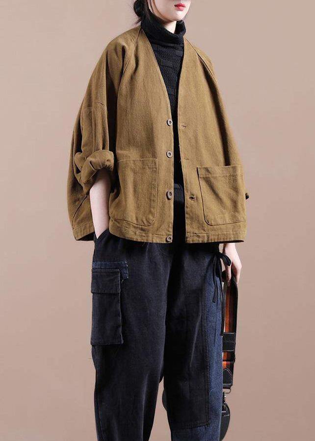 Women V Neck Fine Spring Coat Chocolate Daily Coats