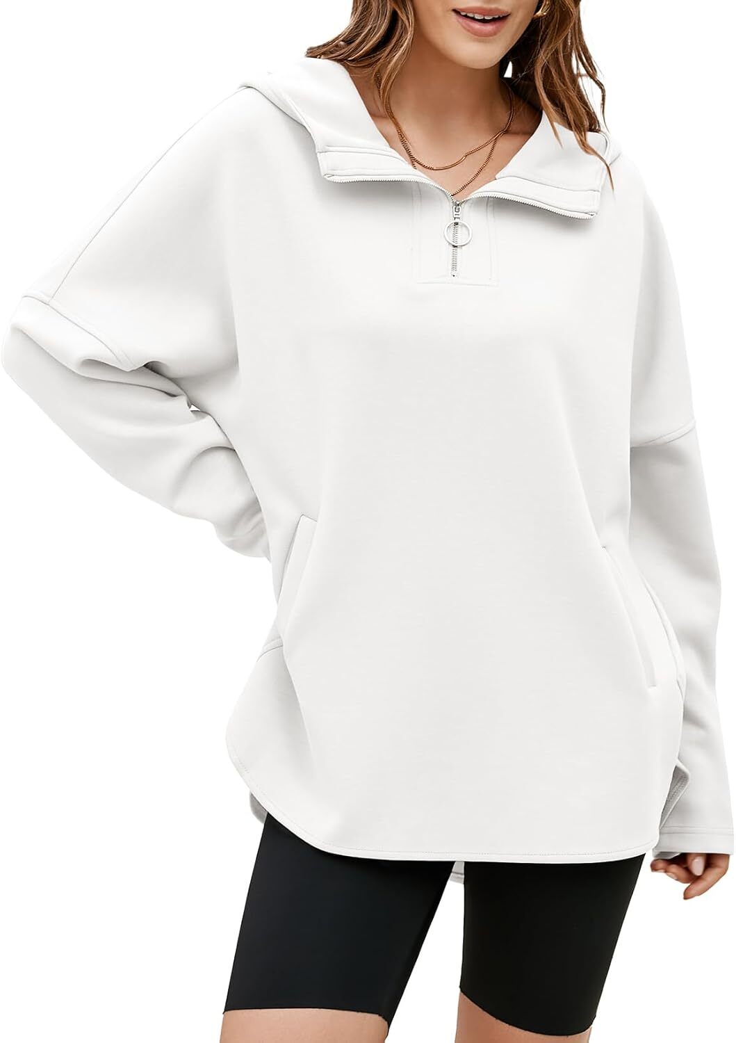 FINAL SALE⚡5 Packs for $25.95⚡- Women's Oversized Hoodies Casual Long Sleeve Half Zipper Pocket Sweatshirt Pullover Tops