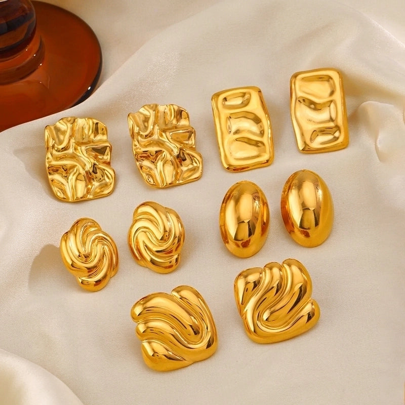1 Pair Minimalist Classic Style Geometric Square Oval Polishing 304 Stainless Steel 18K Gold Plated Ear Studs