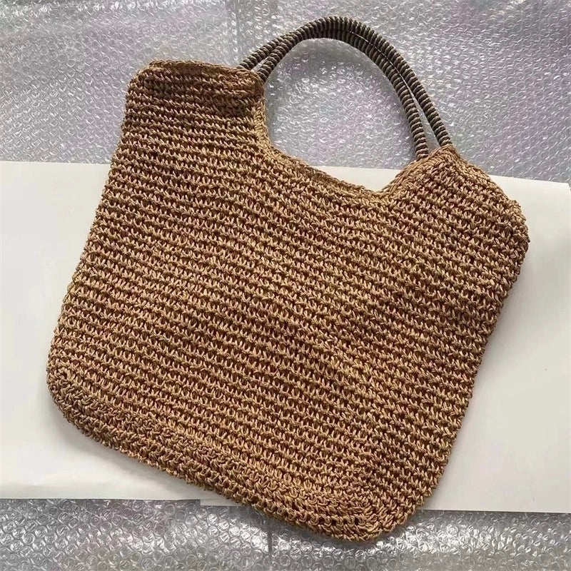 Women's Straw Solid Color Vintage Style Beach Square Hidden Buckle Handbag