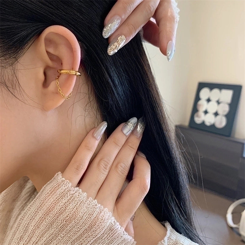 1 Pair Retro Minimalist Solid Color Chain Stainless Steel Ear Cuffs