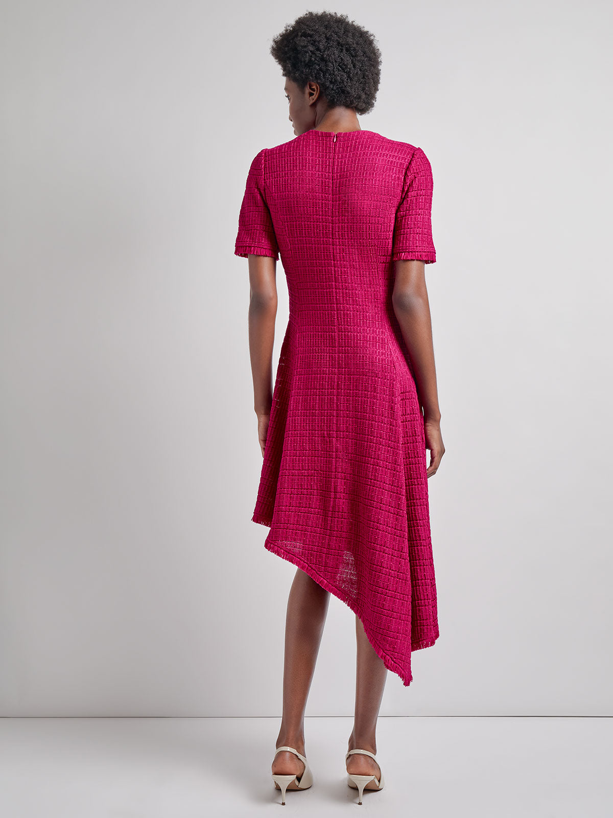 Fit & Flare Tonal Textured Asymmetrical Knit Dress - Modern Fit